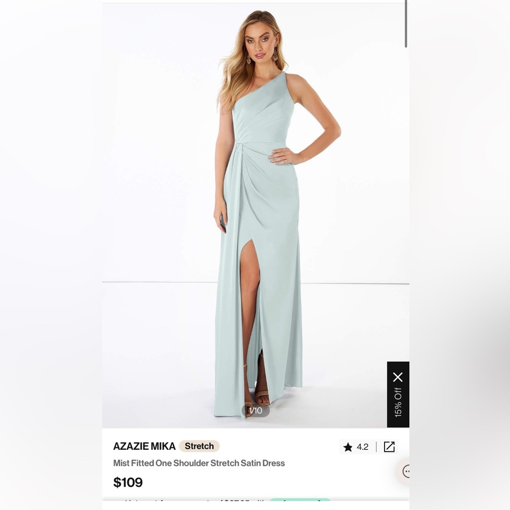 AZAZIE Mika Fitted One Shoulder Stretch Satin Dress - MIST